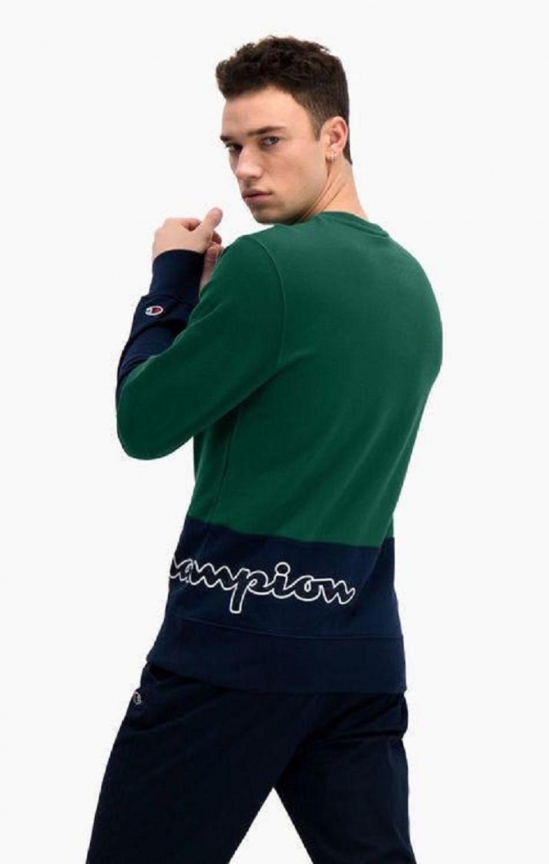 Felpe Uomo Champion Colour Block Logo Wraparound Logo Sweatshirt Verdi | 3027-OYMGH