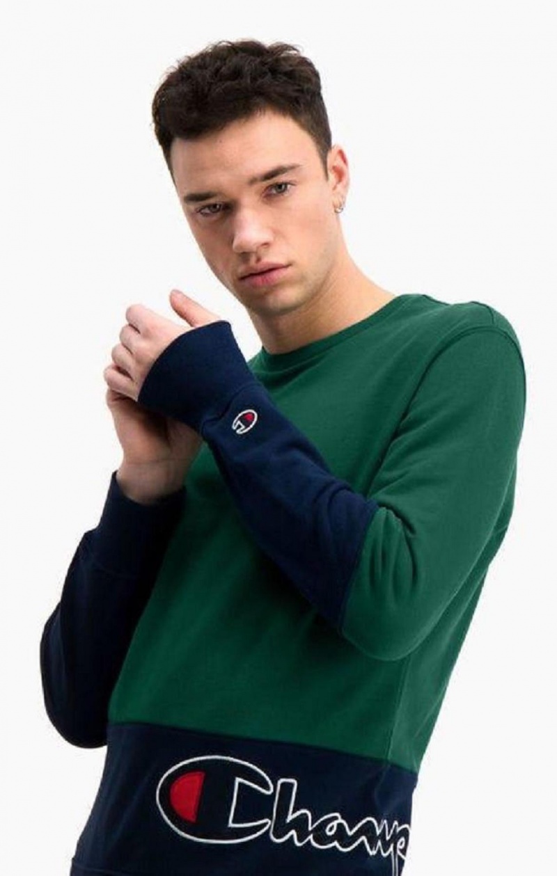 Felpe Uomo Champion Colour Block Logo Wraparound Logo Sweatshirt Verdi | 3027-OYMGH