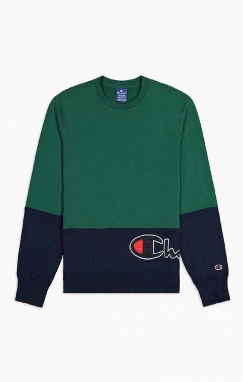 Felpe Uomo Champion Colour Block Logo Wraparound Logo Sweatshirt Verdi | 3027-OYMGH