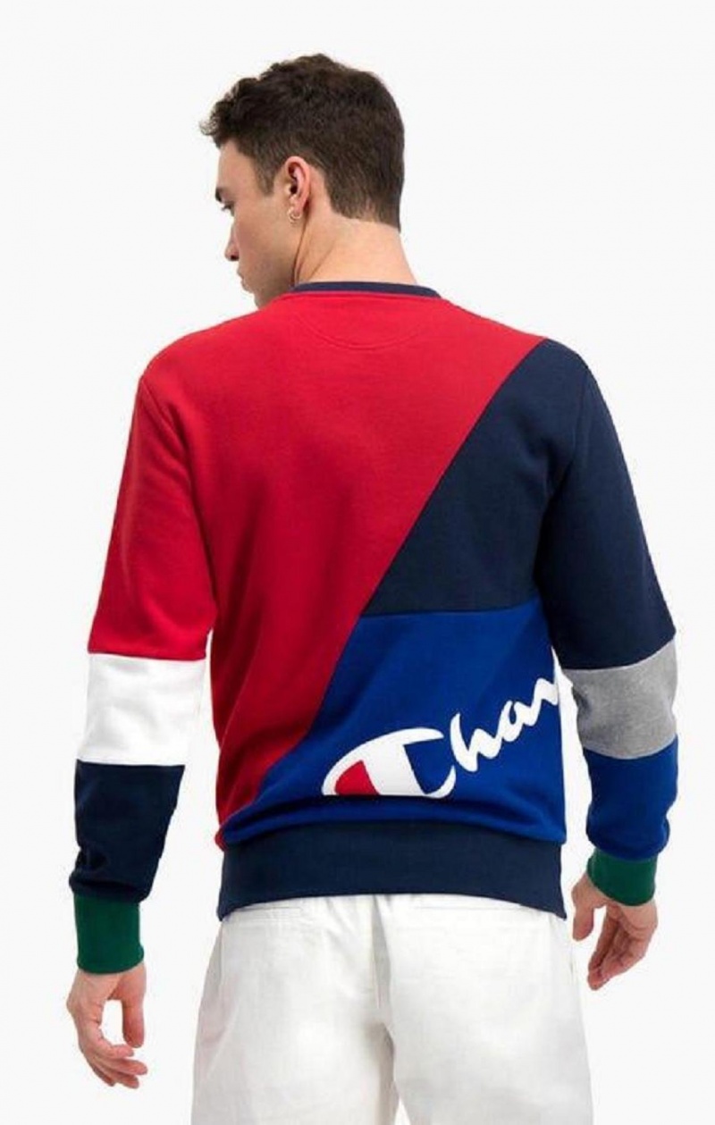 Felpe Uomo Champion Colour Block Patchwork Pocket Sweatshirt Rosse | 7923-OIBFZ