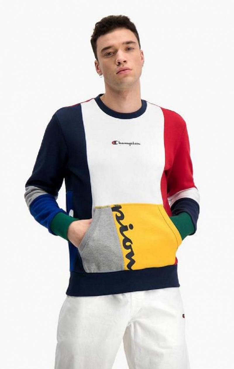 Felpe Uomo Champion Colour Block Patchwork Pocket Sweatshirt Rosse | 7923-OIBFZ