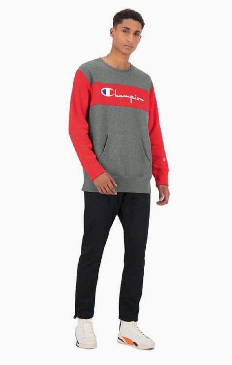 Felpe Uomo Champion Colour Block Reverse Weave Sweatshirt Grigie Scuro | 1743-FRNQZ