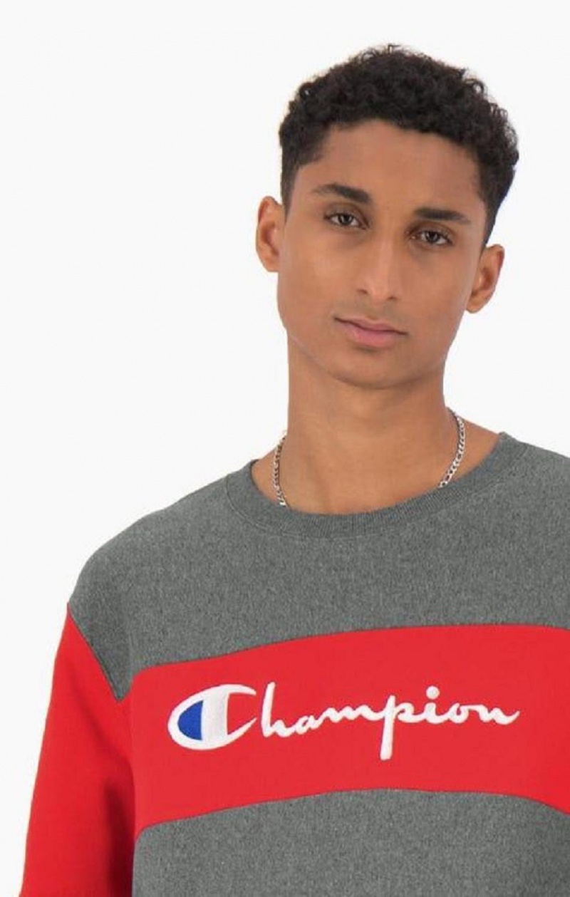 Felpe Uomo Champion Colour Block Reverse Weave Sweatshirt Grigie Scuro | 1743-FRNQZ