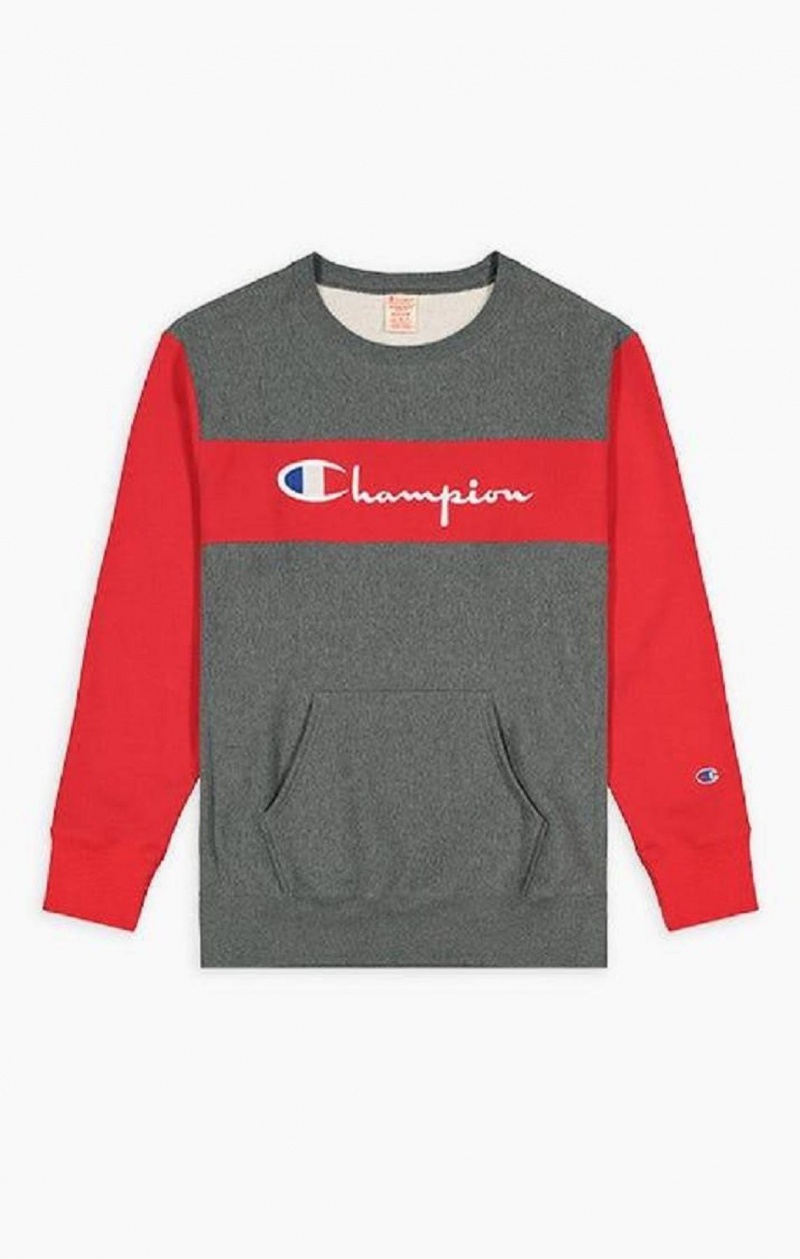 Felpe Uomo Champion Colour Block Reverse Weave Sweatshirt Grigie Scuro | 1743-FRNQZ