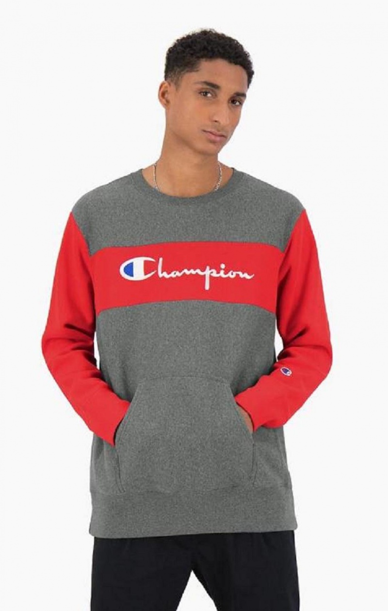 Felpe Uomo Champion Colour Block Reverse Weave Sweatshirt Grigie Scuro | 1743-FRNQZ