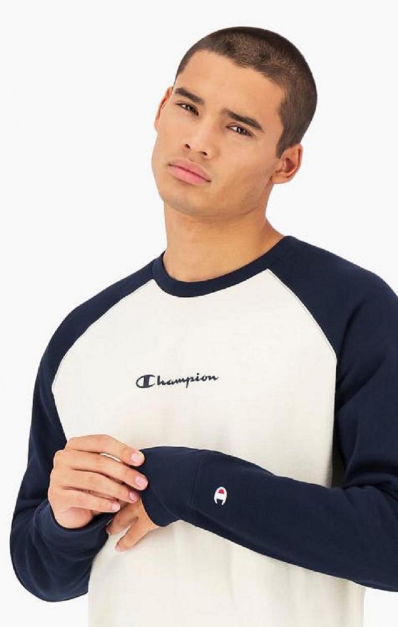 Felpe Uomo Champion Colour Block Script Logo Sweatshirt Blu Scuro | 3590-ODTAL