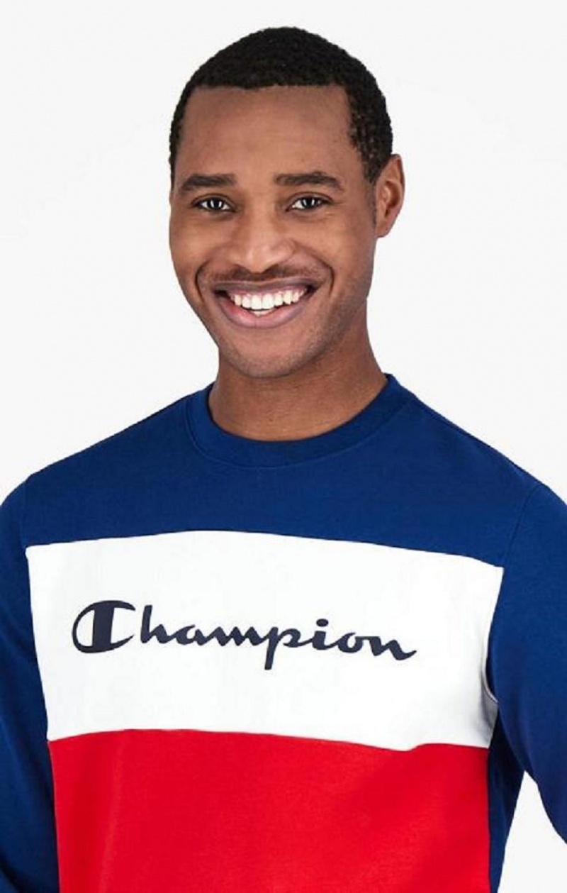 Felpe Uomo Champion Colour Block Script Logo Sweatshirt Blu | 8953-IBUSK