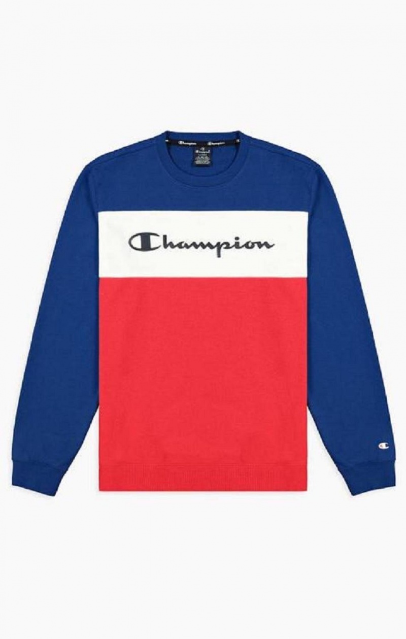 Felpe Uomo Champion Colour Block Script Logo Sweatshirt Blu | 8953-IBUSK