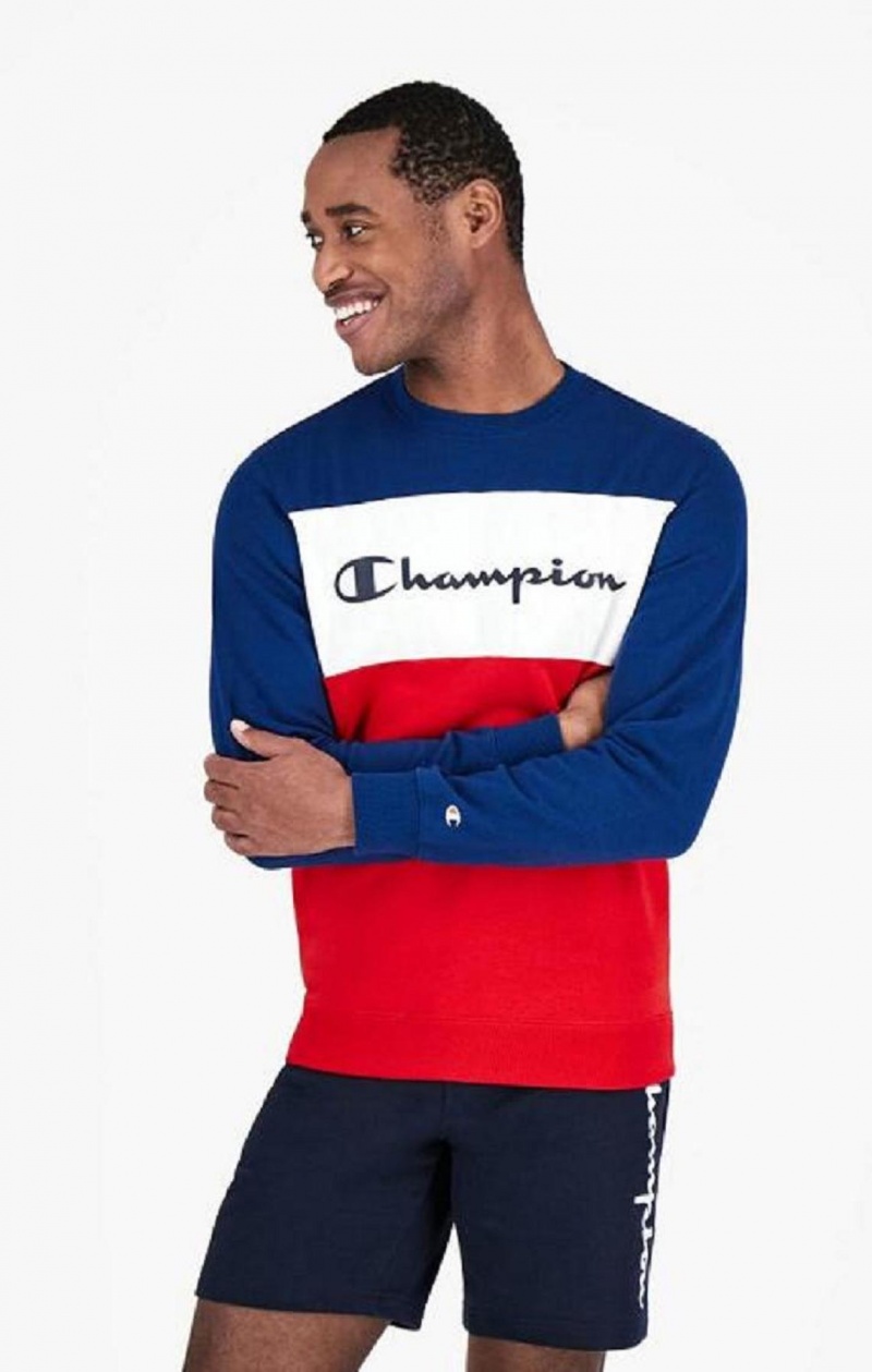 Felpe Uomo Champion Colour Block Script Logo Sweatshirt Blu | 8953-IBUSK