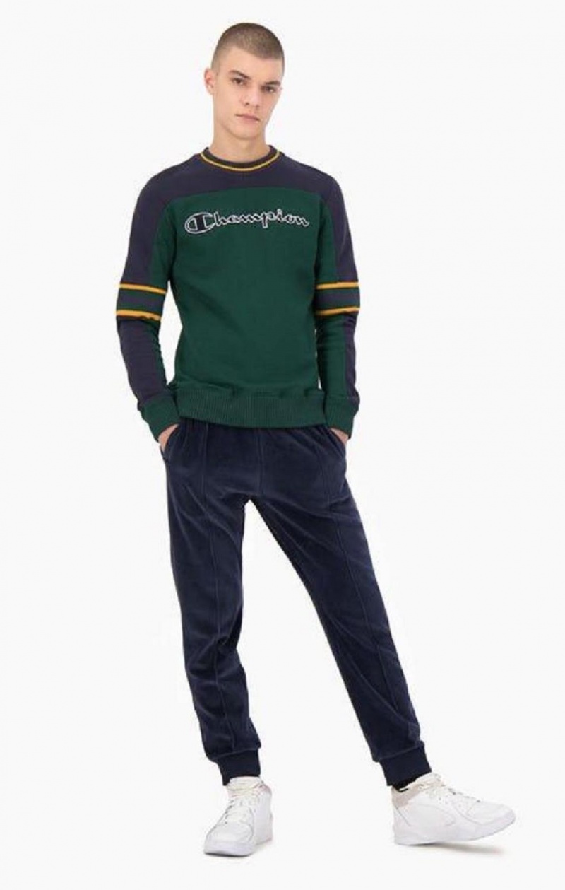 Felpe Uomo Champion Colour Block Script Logo Sweatshirt Verdi | 5490-MSIBV