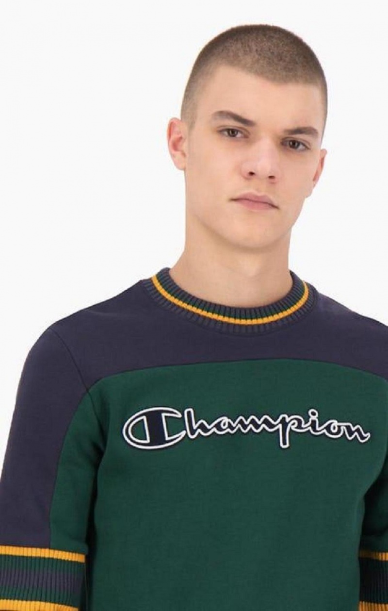 Felpe Uomo Champion Colour Block Script Logo Sweatshirt Verdi | 5490-MSIBV