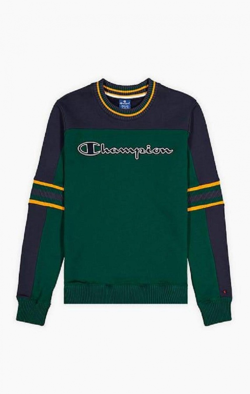 Felpe Uomo Champion Colour Block Script Logo Sweatshirt Verdi | 5490-MSIBV