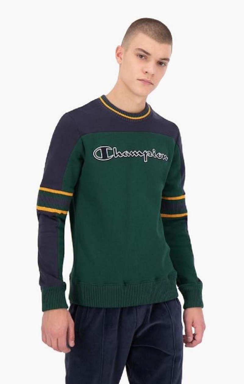 Felpe Uomo Champion Colour Block Script Logo Sweatshirt Verdi | 5490-MSIBV