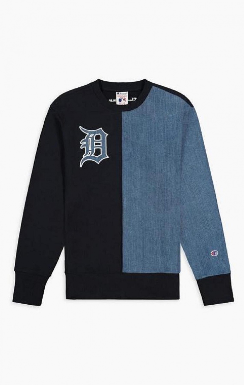 Felpe Uomo Champion Detroit MLB Denim + Reverse Weave Sweatshirt Blu Scuro | 8590-CHFSB