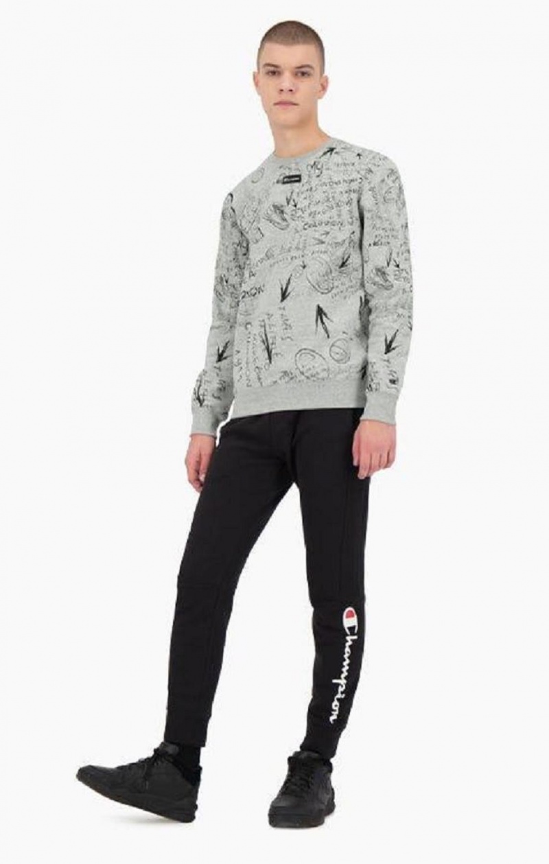 Felpe Uomo Champion Graffiti Print Crew Neck Sweatshirt Grigie Chiaro | 1204-EDUTC