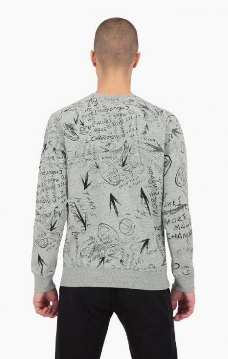 Felpe Uomo Champion Graffiti Print Crew Neck Sweatshirt Grigie Chiaro | 1204-EDUTC