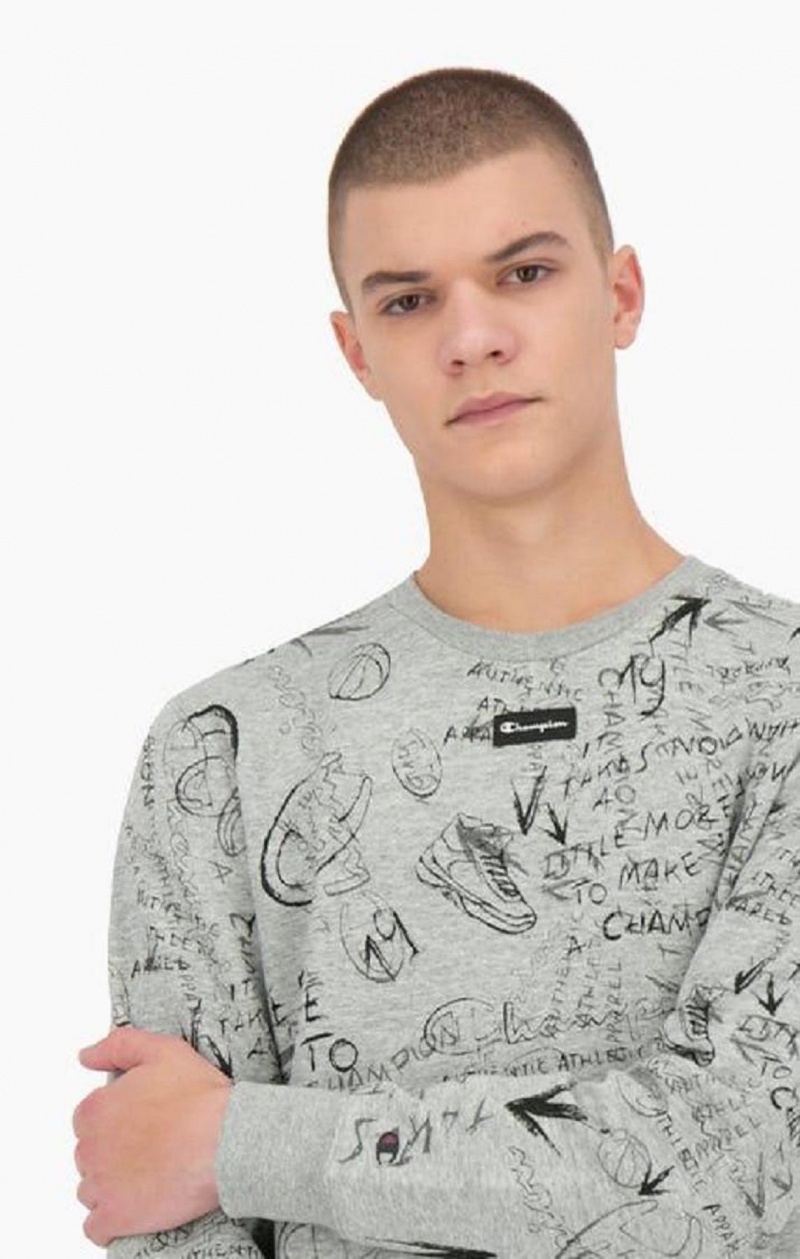 Felpe Uomo Champion Graffiti Print Crew Neck Sweatshirt Grigie Chiaro | 1204-EDUTC