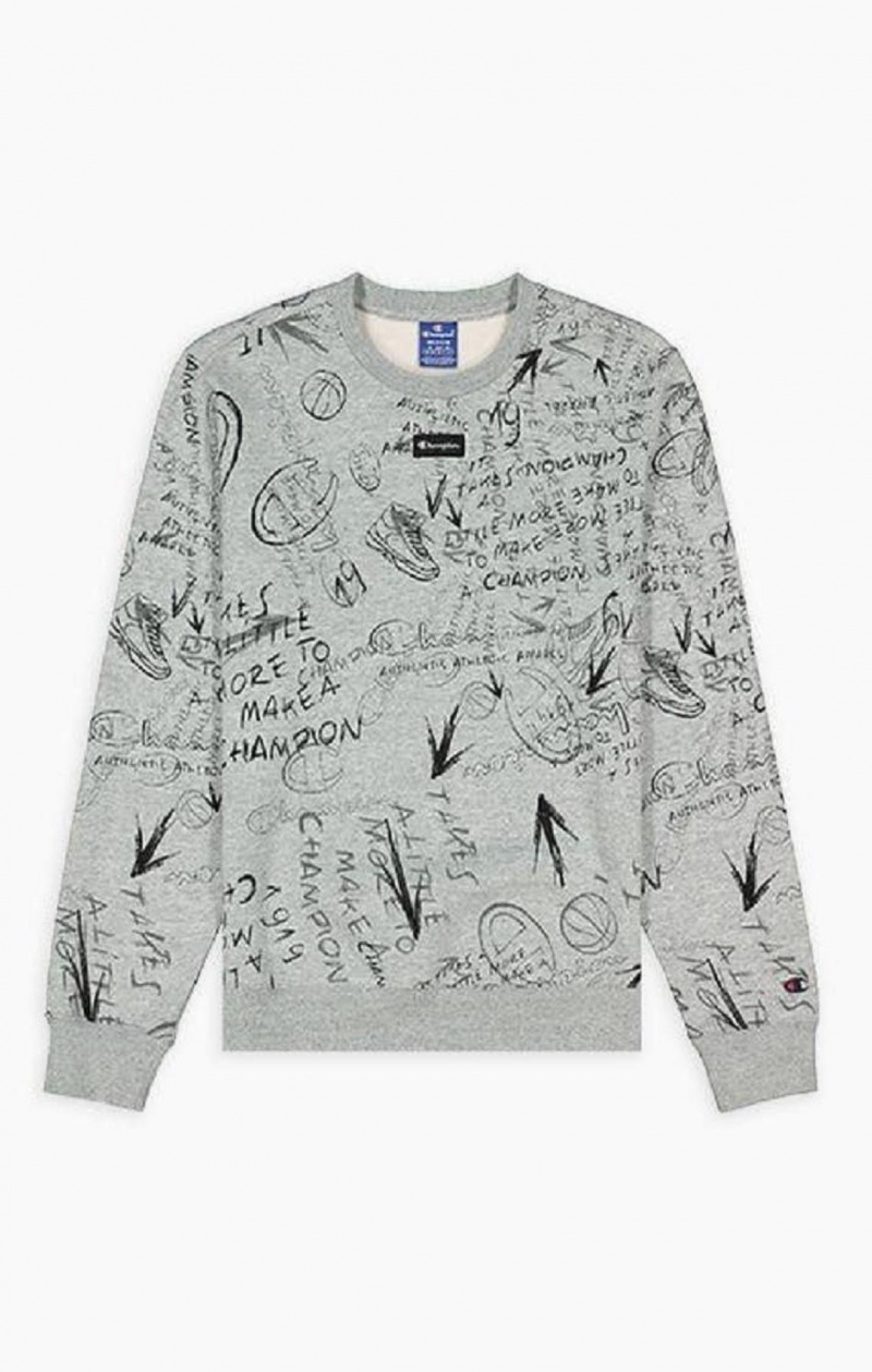 Felpe Uomo Champion Graffiti Print Crew Neck Sweatshirt Grigie Chiaro | 1204-EDUTC