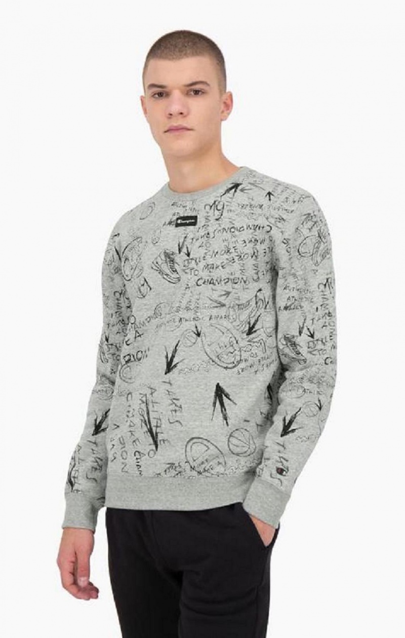 Felpe Uomo Champion Graffiti Print Crew Neck Sweatshirt Grigie Chiaro | 1204-EDUTC