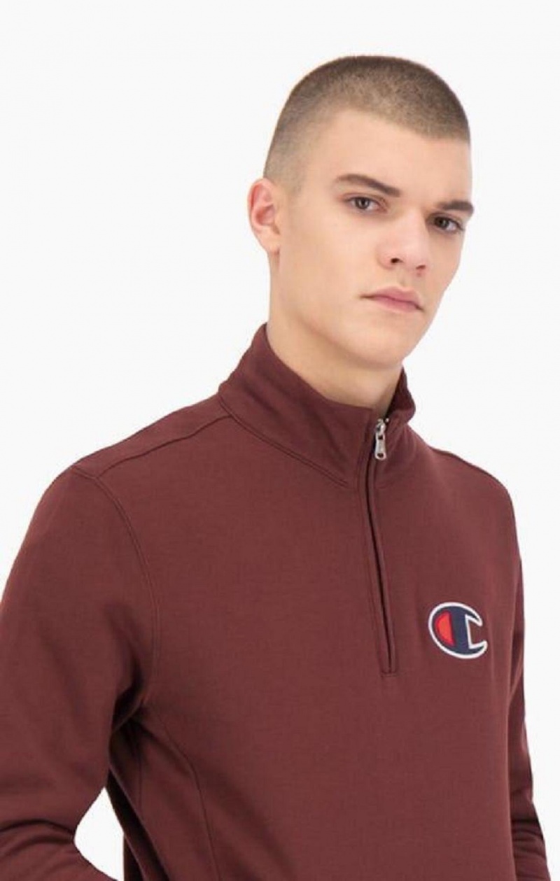 Felpe Uomo Champion Half Zip-Up Scamosciate C Sweatshirt Marroni | 8246-DHAET