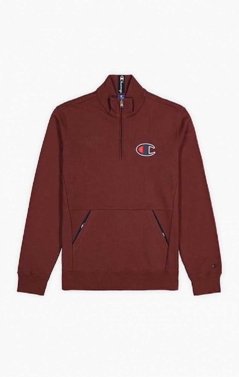 Felpe Uomo Champion Half Zip-Up Scamosciate C Sweatshirt Marroni | 8246-DHAET