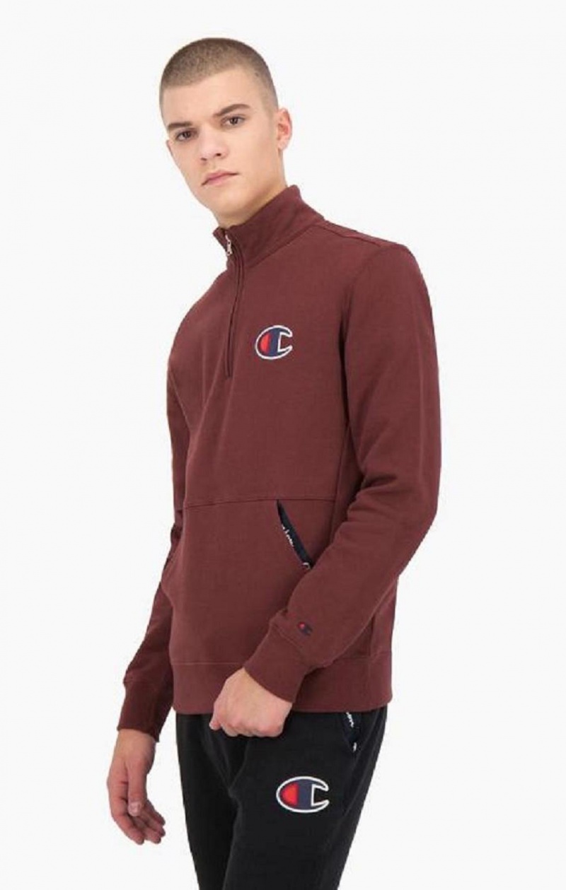 Felpe Uomo Champion Half Zip-Up Scamosciate C Sweatshirt Marroni | 8246-DHAET