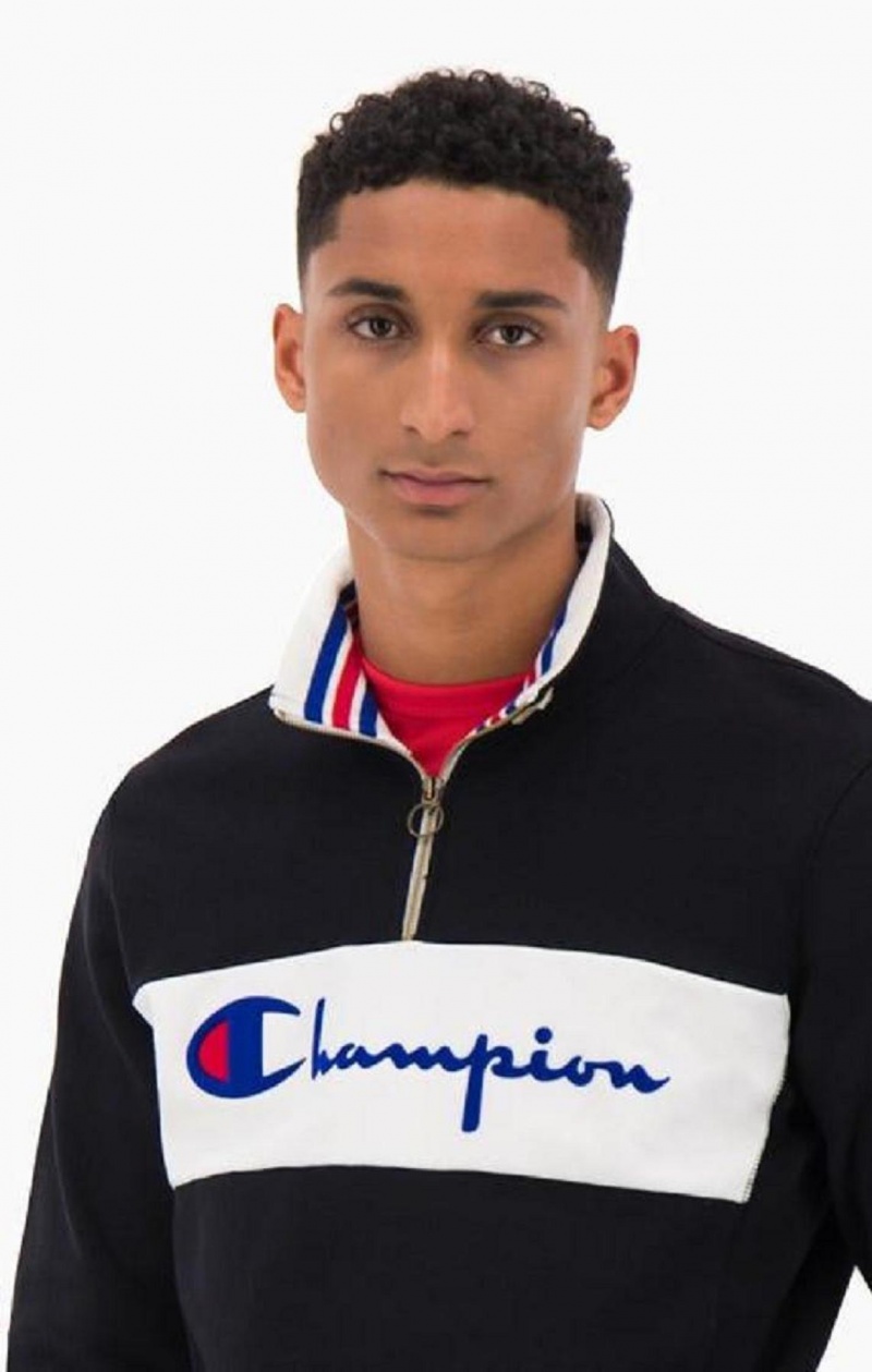 Felpe Uomo Champion Half Zip-Up Script Logo Sweatshirt Nere | 0596-PVFKX