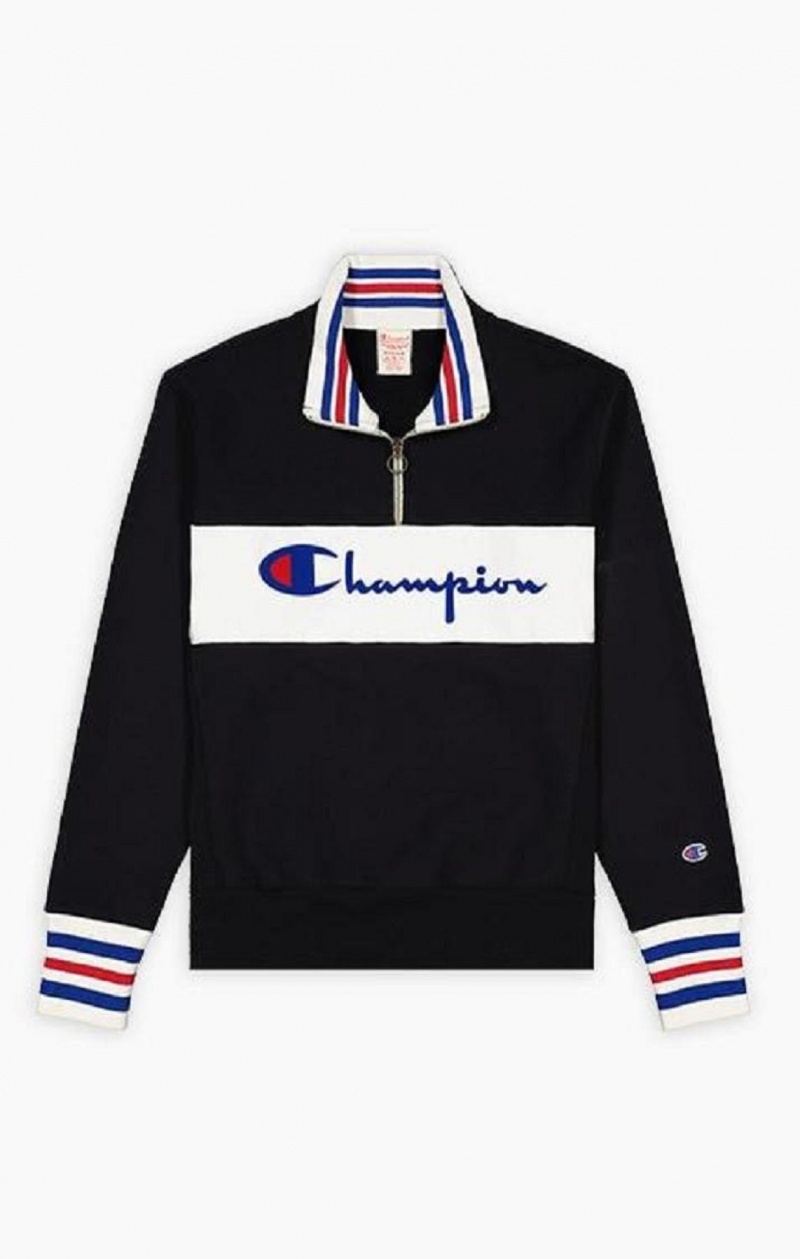 Felpe Uomo Champion Half Zip-Up Script Logo Sweatshirt Nere | 0596-PVFKX