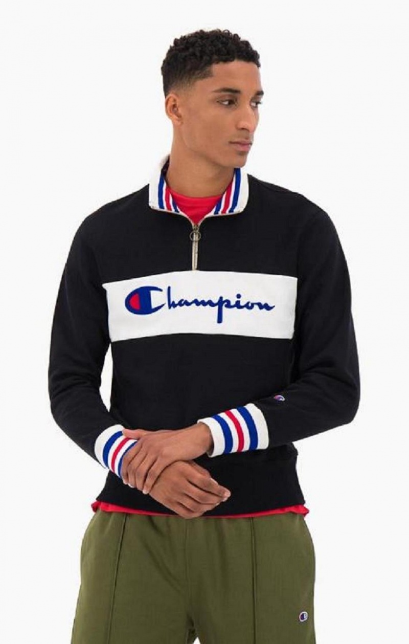 Felpe Uomo Champion Half Zip-Up Script Logo Sweatshirt Nere | 0596-PVFKX