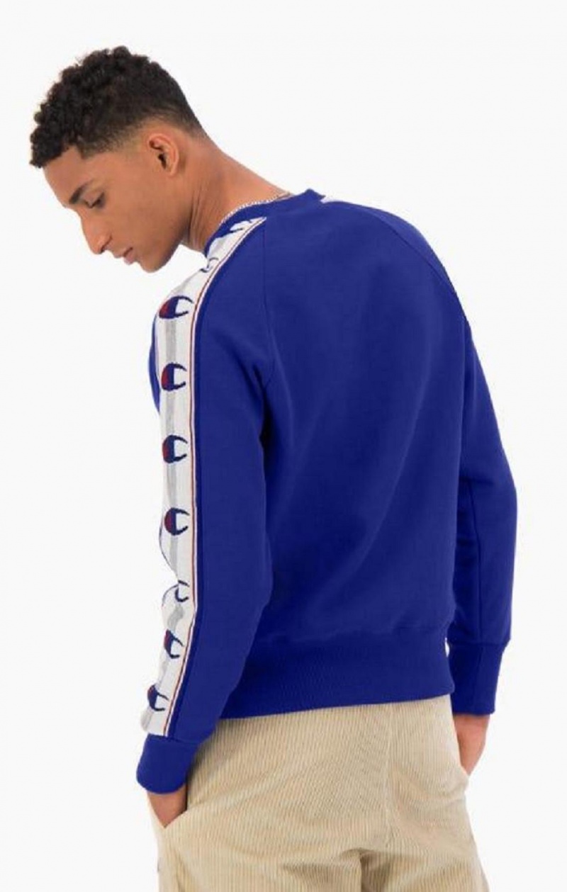 Felpe Uomo Champion Jacquard Logo Tape Sweatshirt Blu | 1283-RJXPG