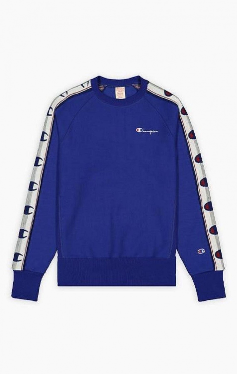 Felpe Uomo Champion Jacquard Logo Tape Sweatshirt Blu | 1283-RJXPG