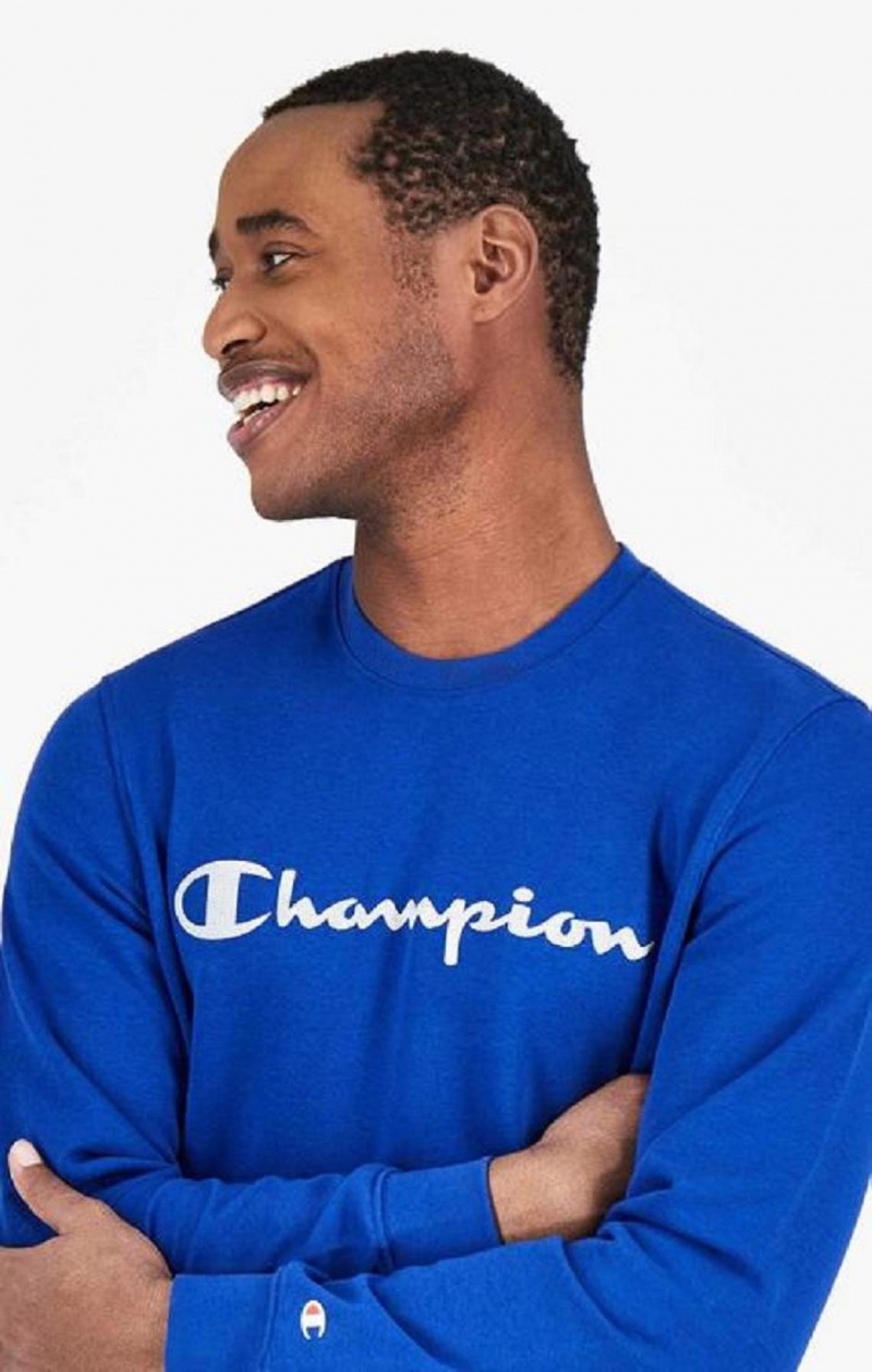 Felpe Uomo Champion Mesh Effect Script Logo Sweatshirt Blu | 8792-WLFKV