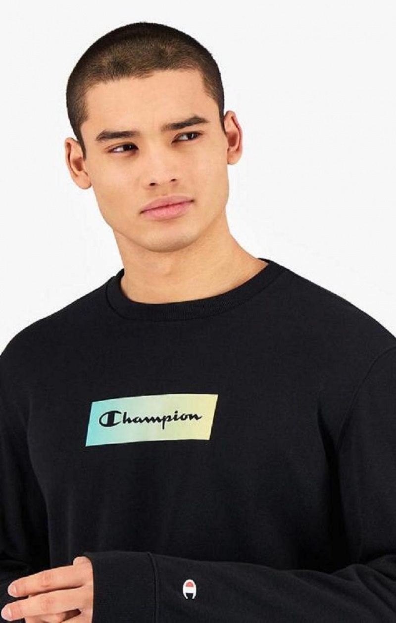 Felpe Uomo Champion Rainbow Box Script Logo Sweatshirt Nere | 2037-FOMZJ