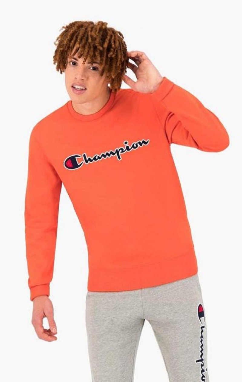 Felpe Uomo Champion Satin Stitch Script Logo Fleece Sweatshirt Rosse | 0318-RVNAS