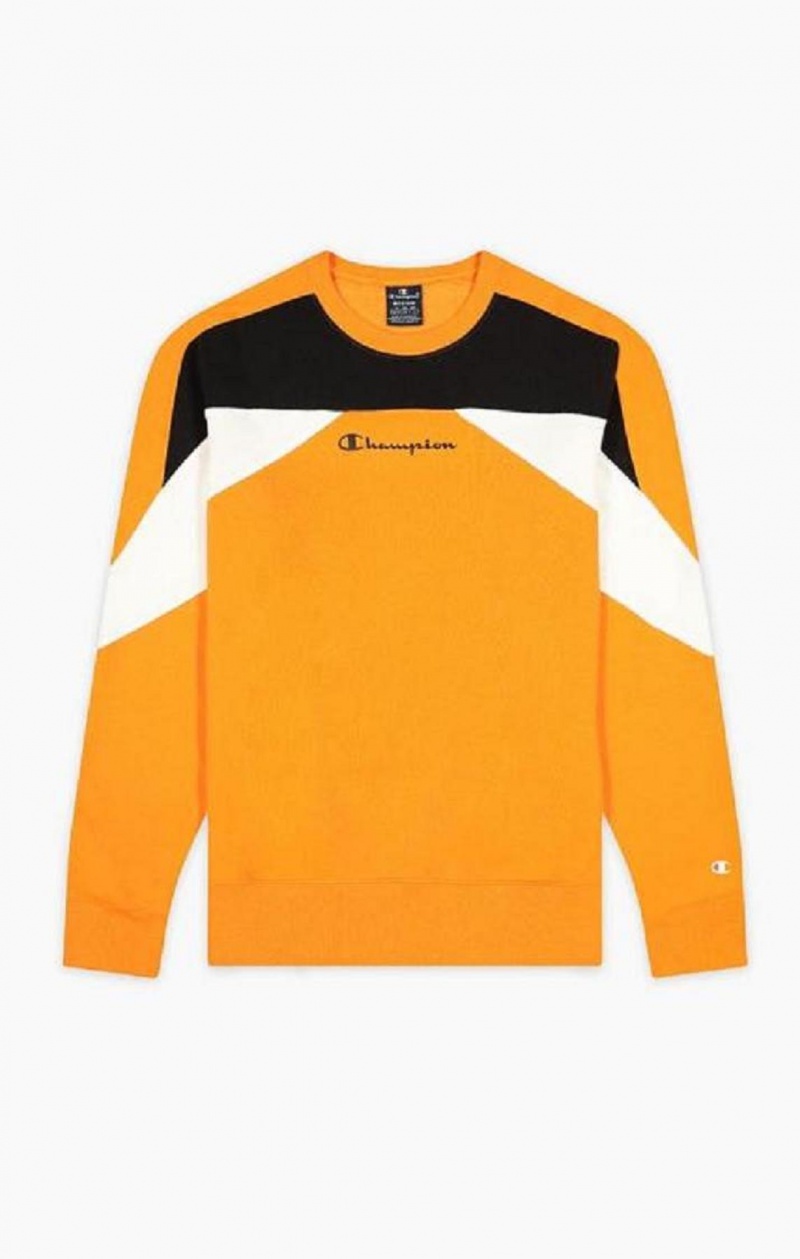 Felpe Uomo Champion Script Logo Colour Block Fleece Sweatshirt Arancioni | 5214-YLGSA