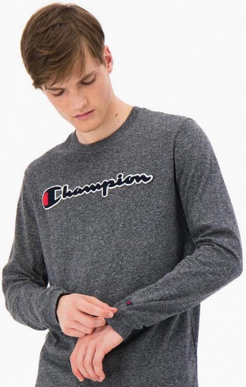 Felpe Uomo Champion Script Logo Cotone Jersey Sweatshirt Grigie Scuro | 7104-WAMQT