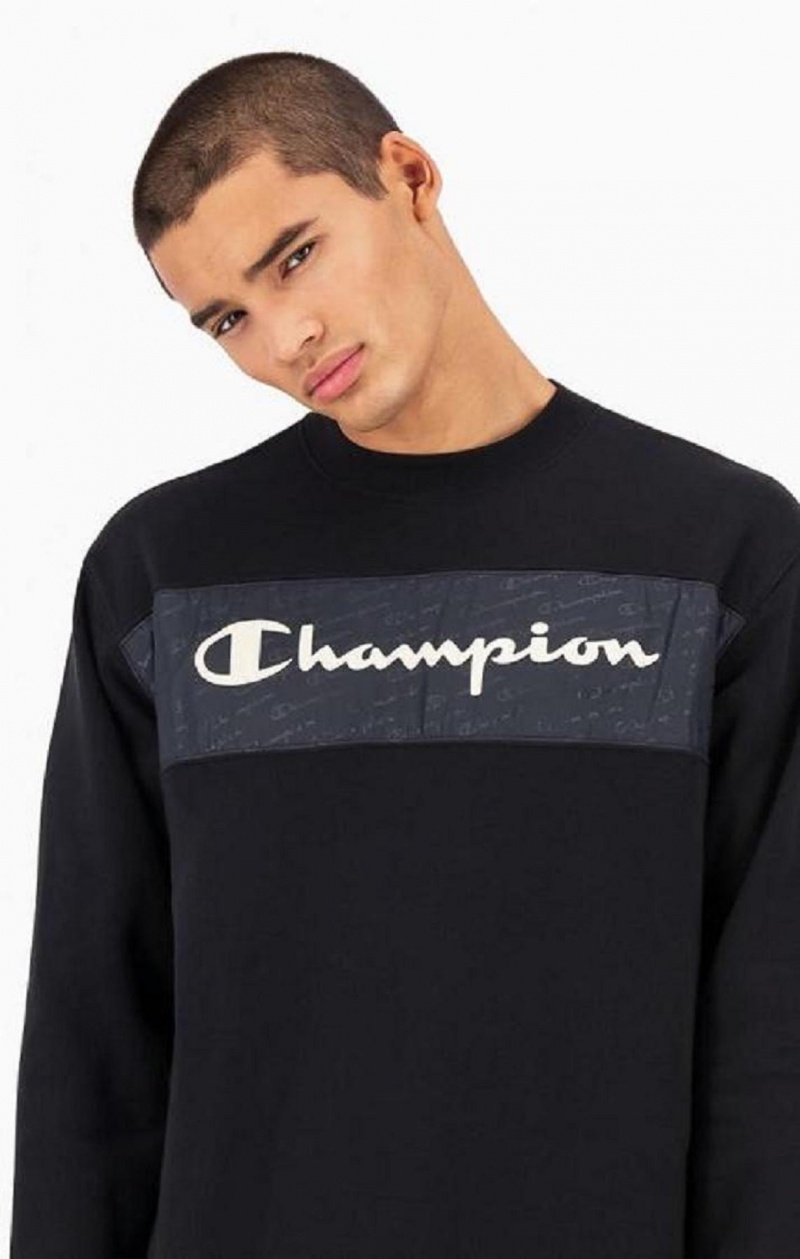 Felpe Uomo Champion Script Logo Insert Fleece Sweatshirt Nere | 6123-QDTCW