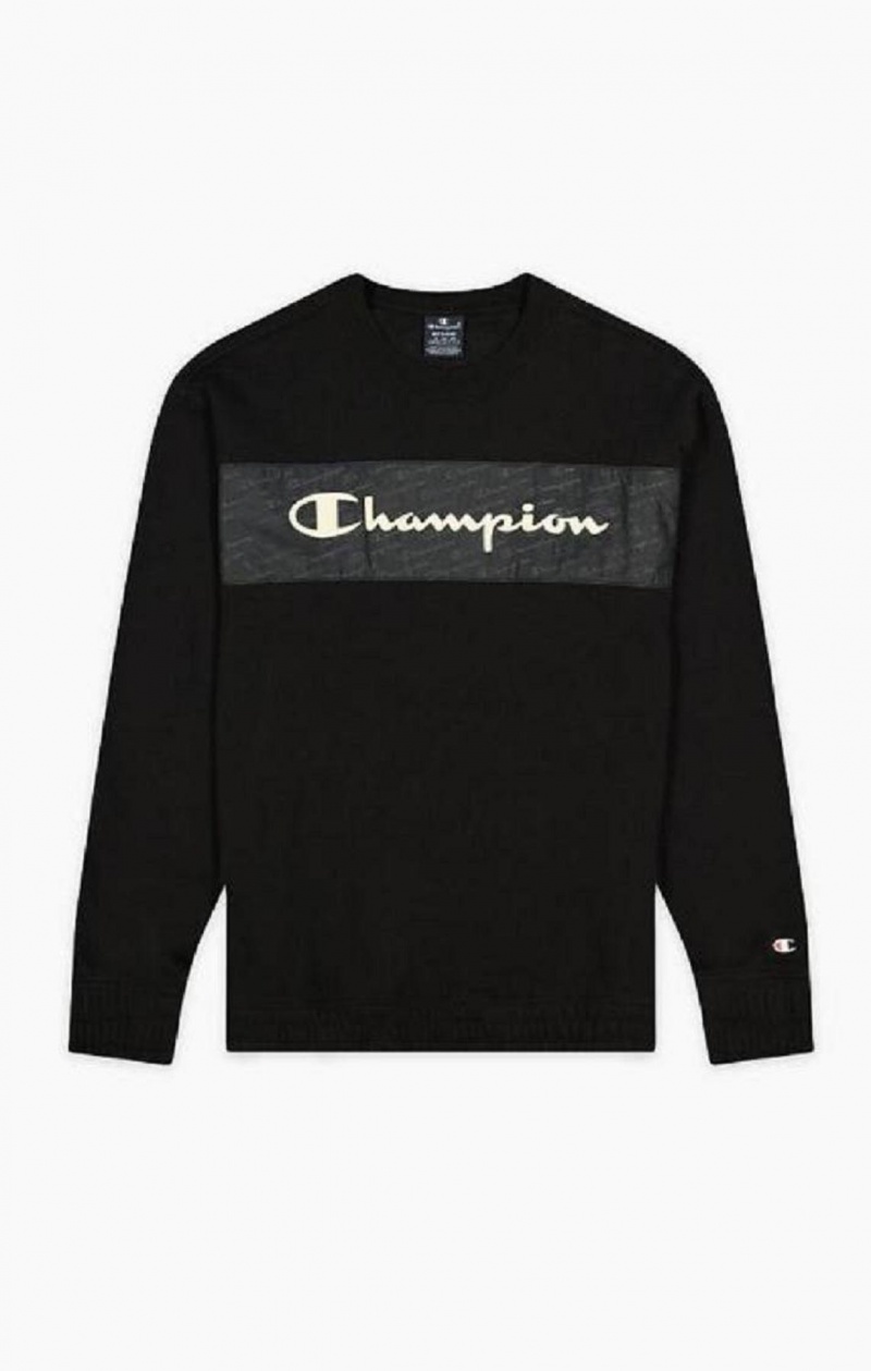 Felpe Uomo Champion Script Logo Insert Fleece Sweatshirt Nere | 6123-QDTCW