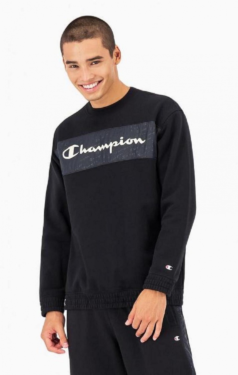 Felpe Uomo Champion Script Logo Insert Fleece Sweatshirt Nere | 6123-QDTCW