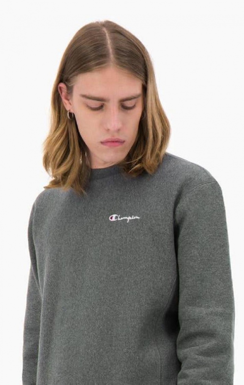 Felpe Uomo Champion Script Logo Reverse Weave Sweatshirt Grigie Scuro | 6182-EHKOM