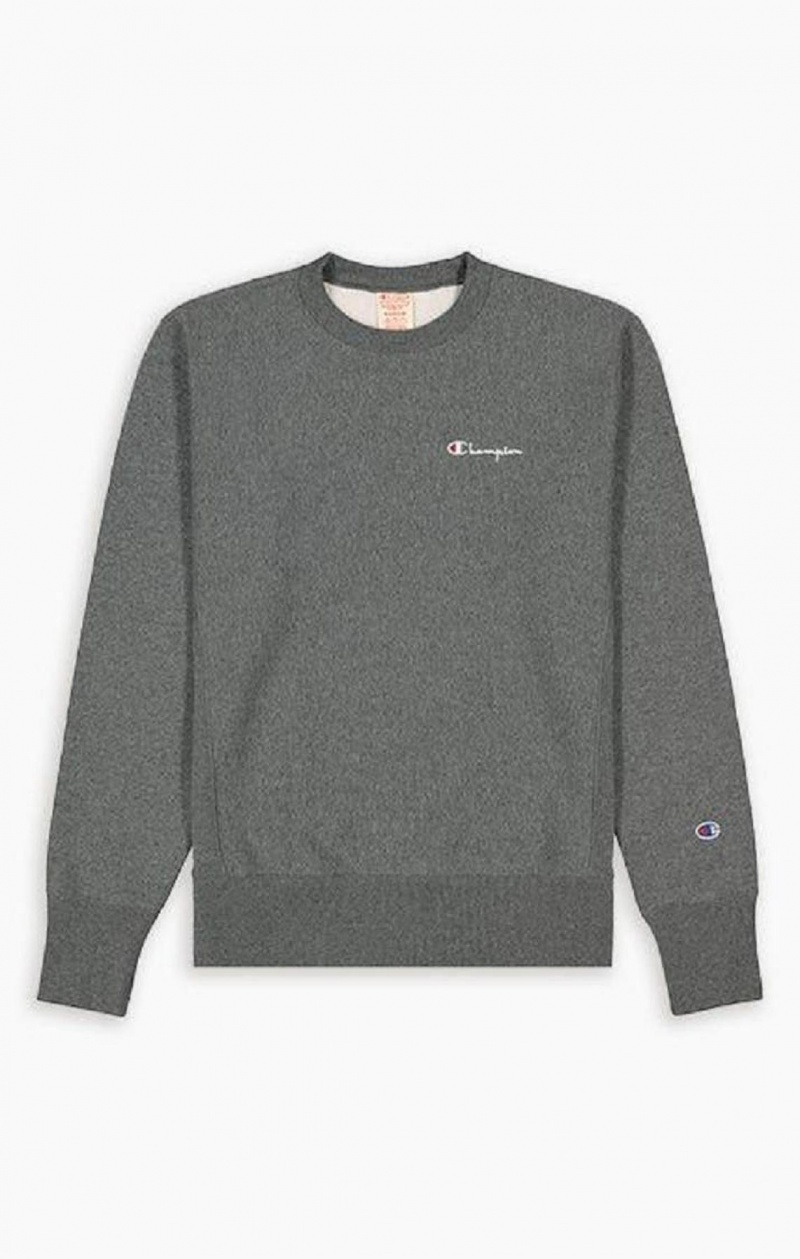 Felpe Uomo Champion Script Logo Reverse Weave Sweatshirt Grigie Scuro | 6182-EHKOM