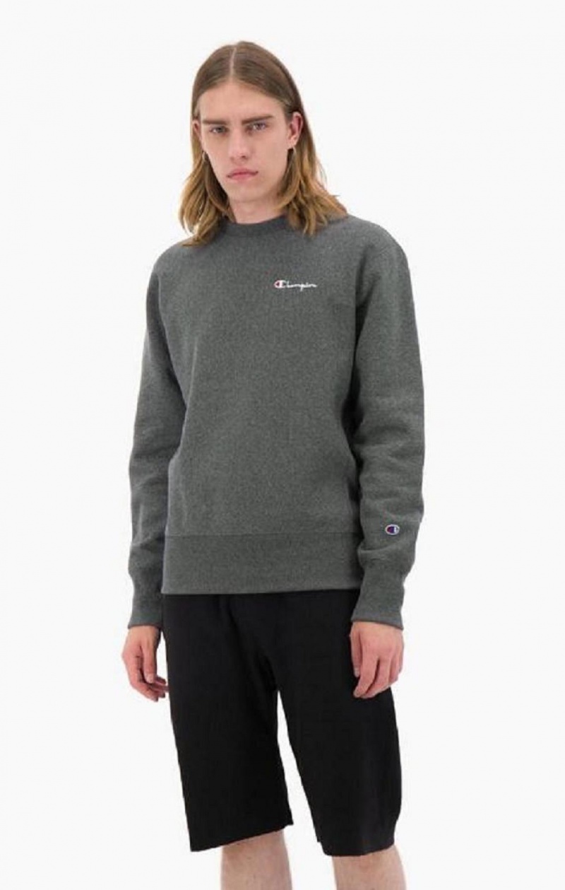 Felpe Uomo Champion Script Logo Reverse Weave Sweatshirt Grigie Scuro | 6182-EHKOM