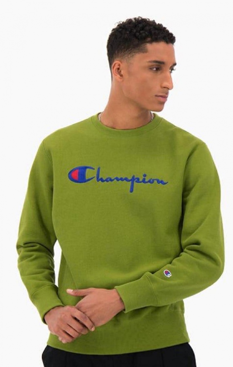 Felpe Uomo Champion Script Logo Reverse Weave Sweatshirt Verdi | 3620-KVPML