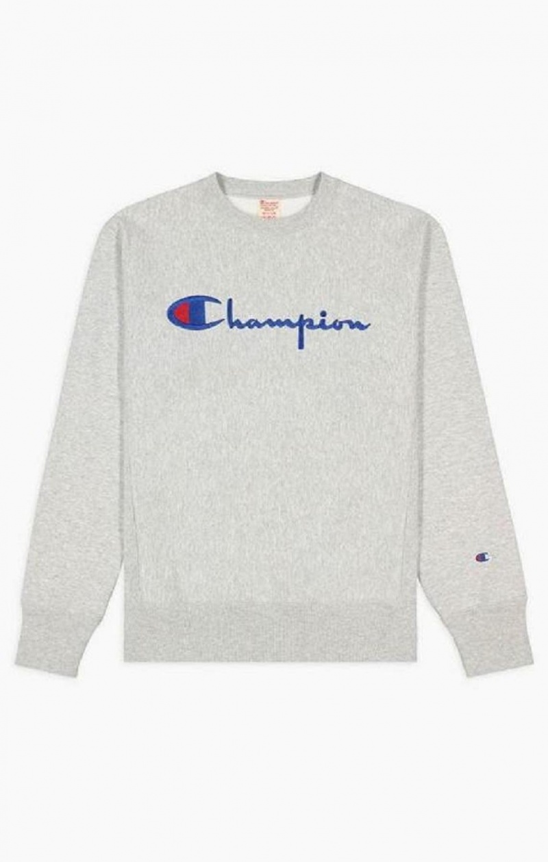 Felpe Uomo Champion Script Logo Reverse Weave Sweatshirt Grigie | 0942-TYHUV