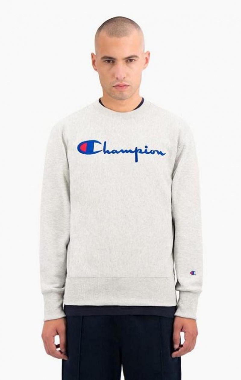 Felpe Uomo Champion Script Logo Reverse Weave Sweatshirt Grigie | 0942-TYHUV