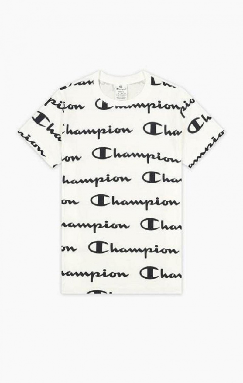 Magliette Donna Champion All-Over Script Logo T-Shirt Bianche | 3784-WECUL