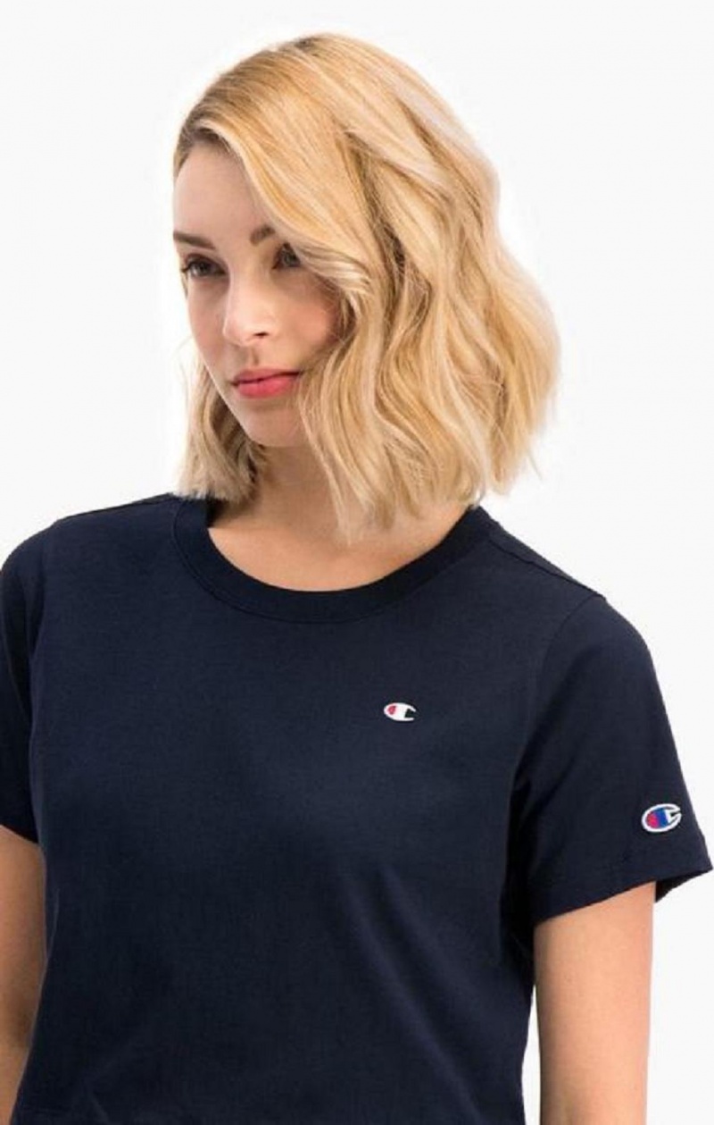 Magliette Donna Champion C Logo Crew Neck Cropped T-Shirt Blu Scuro | 9741-KFDTW