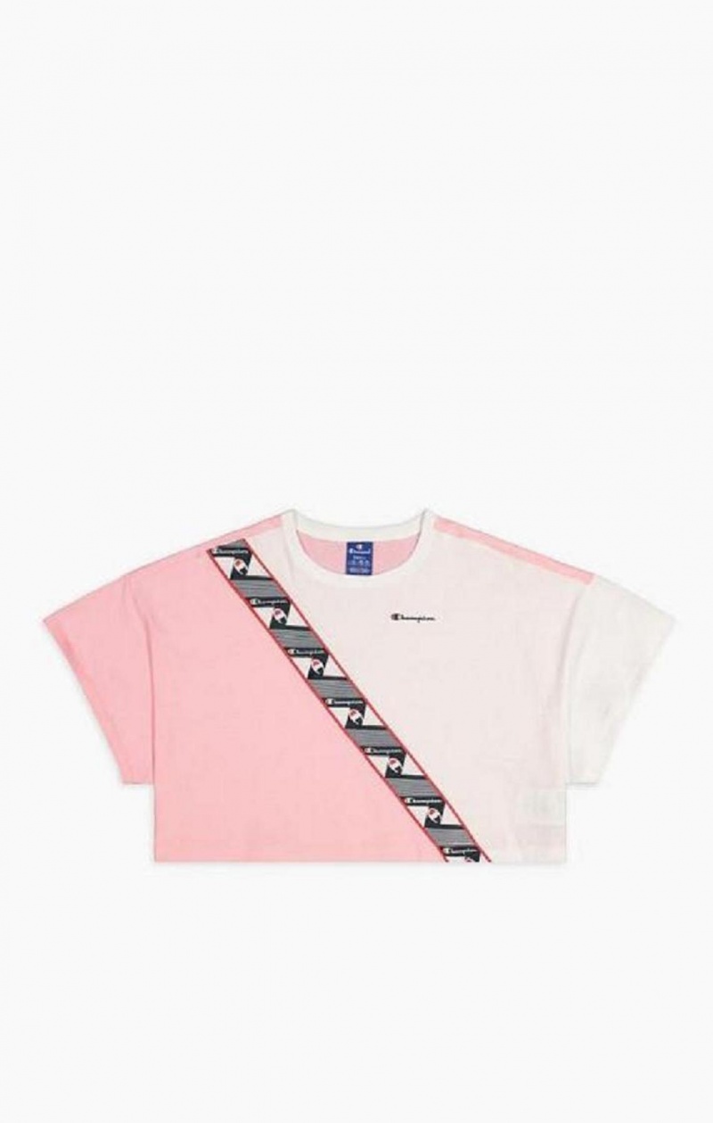 Magliette Donna Champion Colour Block Jacquard Logo Tape T-Shirt Rosa Bianche | 3257-KNOLI