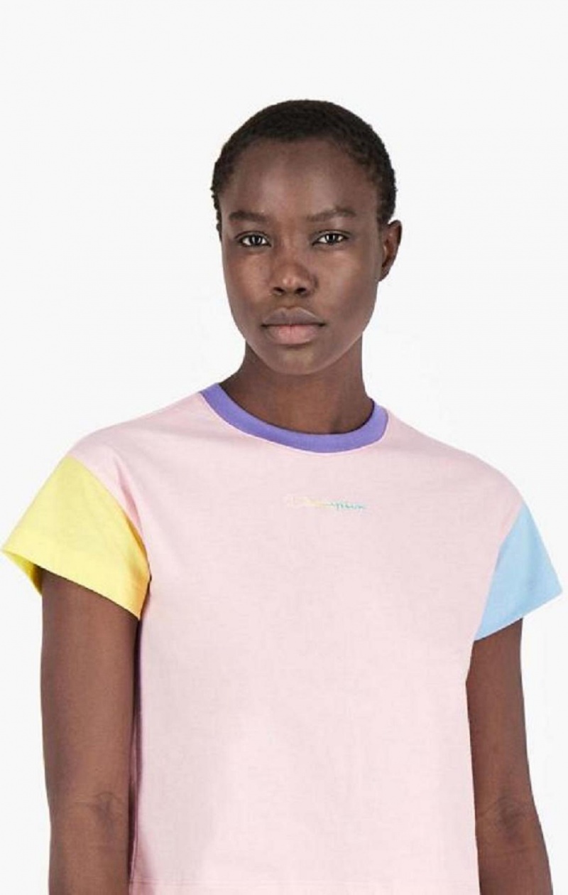 Magliette Donna Champion Colour Block Rainbow Script Logo T-Shirt Rosa | 4862-KYSUE