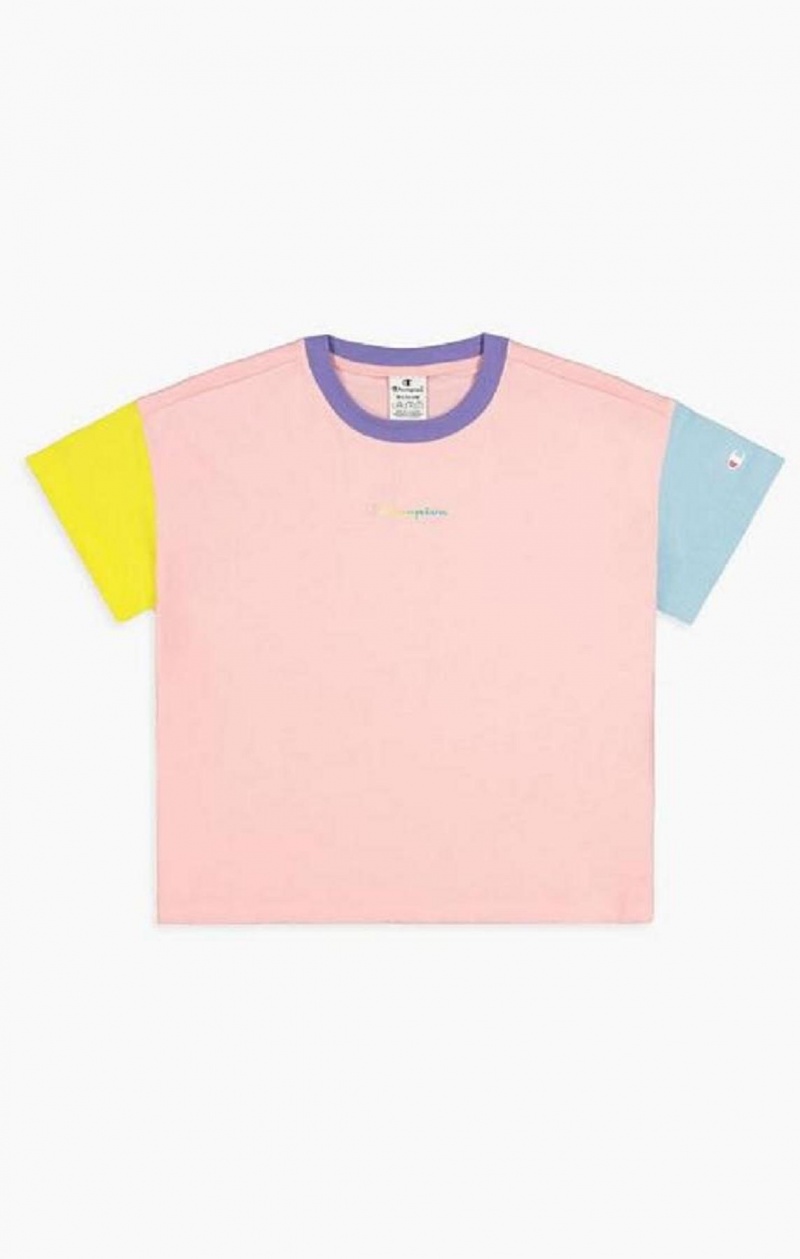 Magliette Donna Champion Colour Block Rainbow Script Logo T-Shirt Rosa | 4862-KYSUE